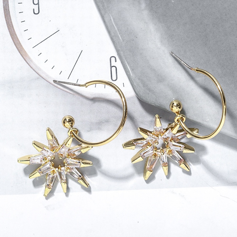 2/$20!  Gold Half Hoops w/Crystal Suns Earrings - Picture 5 of 8